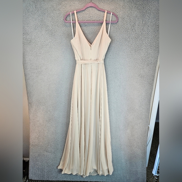 After Six Gown Womens Sz 14R Champagne Lux Chiffon Draped Flowy Romantic **READ* - Picture 7 of 14